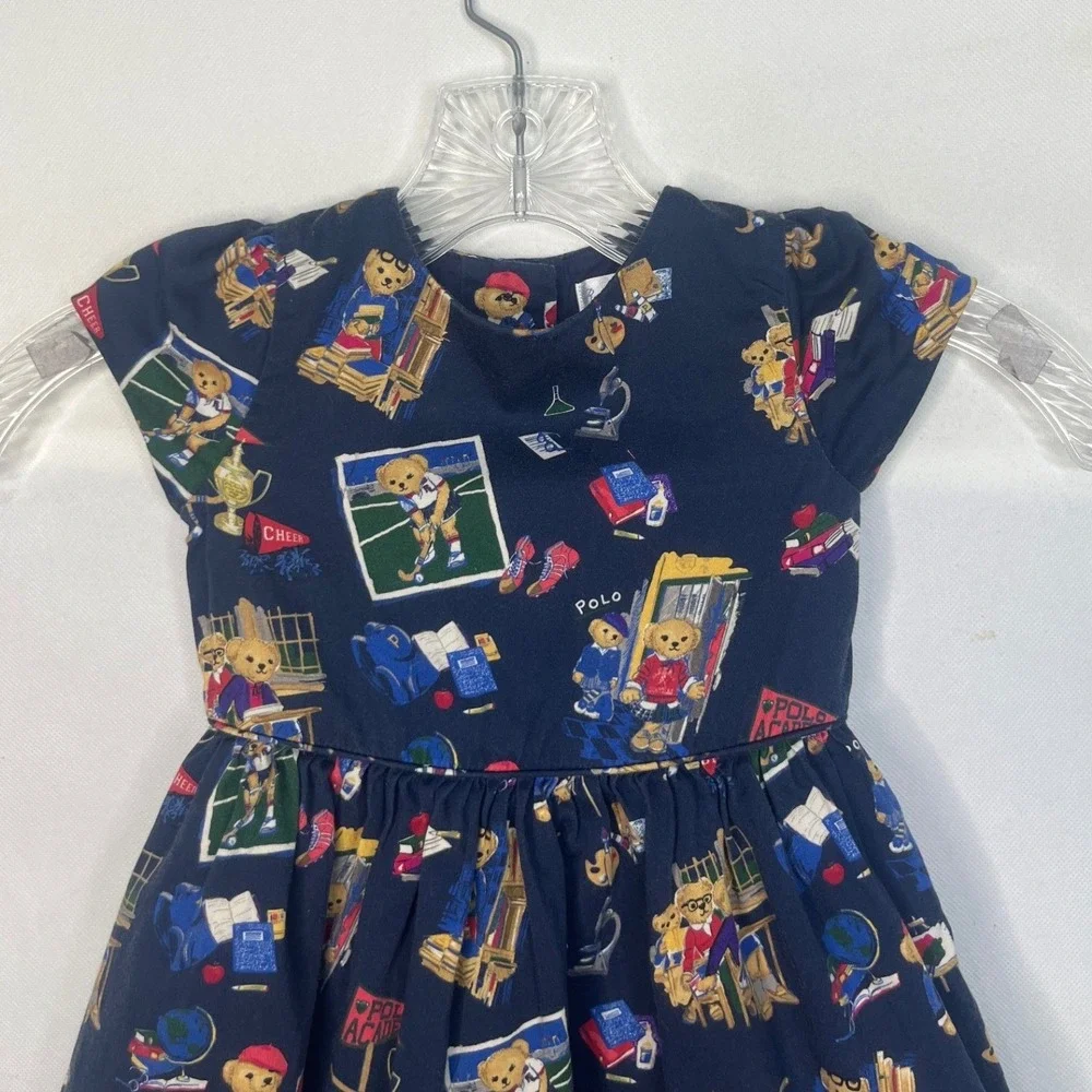 Ralph Lauren Bear Dress Navy Blue Collegiate Academy 18M Cotton Preppy